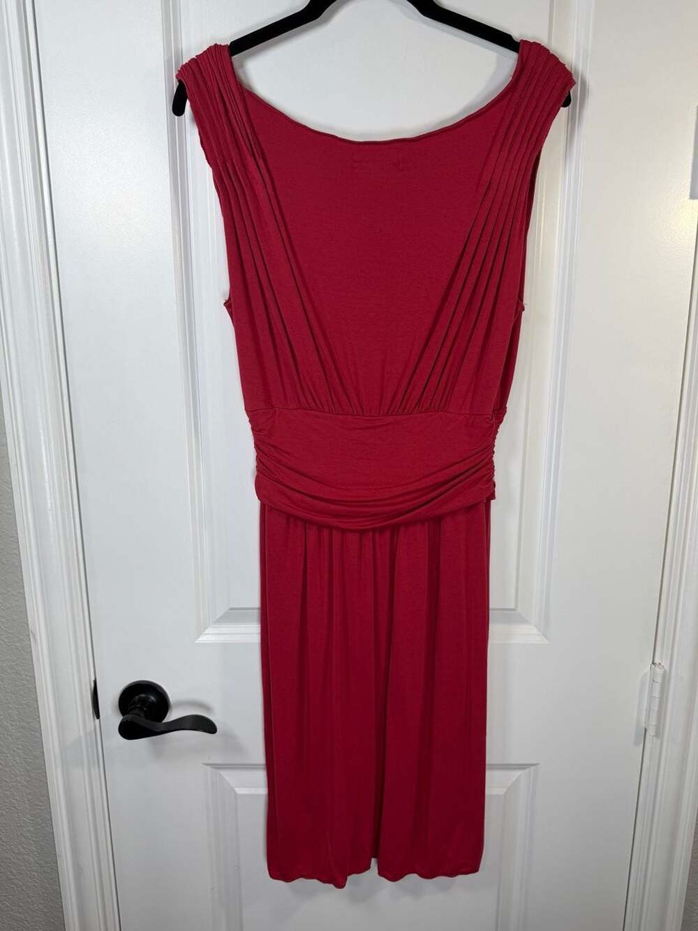 MSSP Max Studio Red Ruched V-Neck Sleeveless Midi Dress Size M - Picture 6 of 6